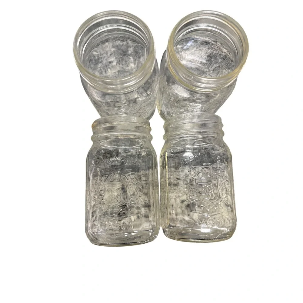 Bernardin Mason Jars Clear Glass Embossed Crest Standard Mouth Set of 4 Pint